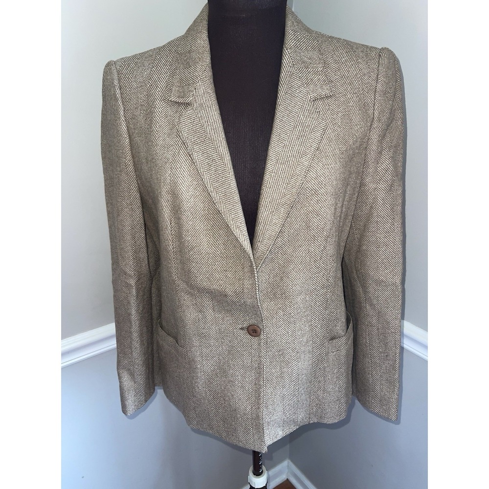 Vtg Breckenridge Tweed Blazer Wool Equestrian Womens Sz 12 Brown Tan